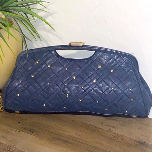 Elliott Lucca Blue Studded Leather Long Clutch EUC - Picture 4 of 13